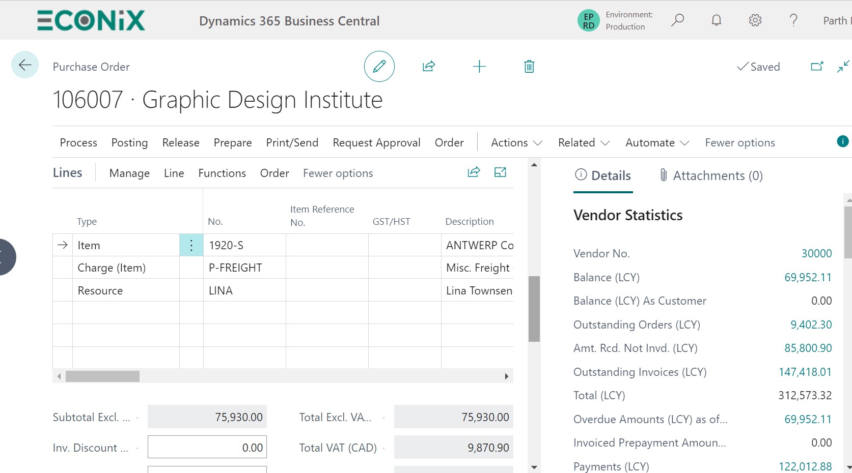 Business Functionality Supported by Dynamics 365 Business Central - Purchase