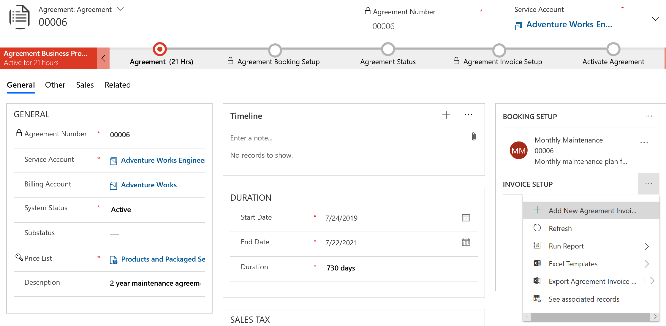 Dynamics 365 Field Service agreement invoice create recurrence
