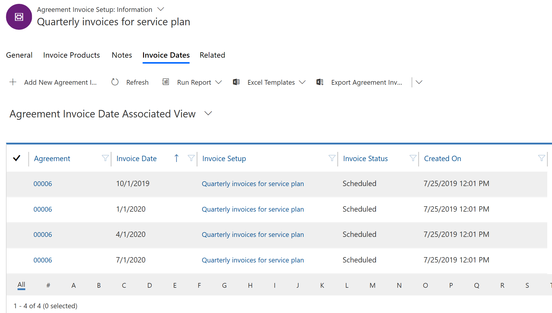 Dynamics 365 Field Service agreement invoice dates generated